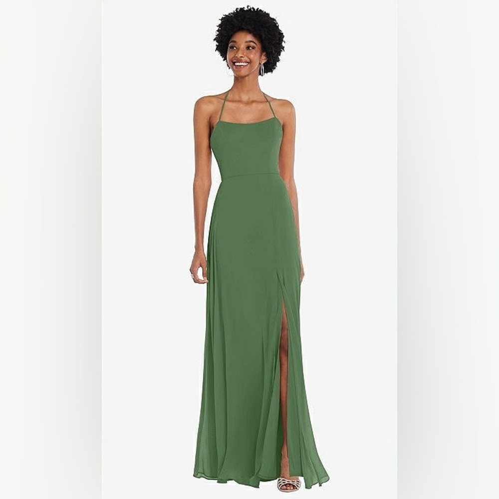 NWT After Six Convertible Tie Strap Chiffon Maxi Dress w/ Slit in Vineyard Green